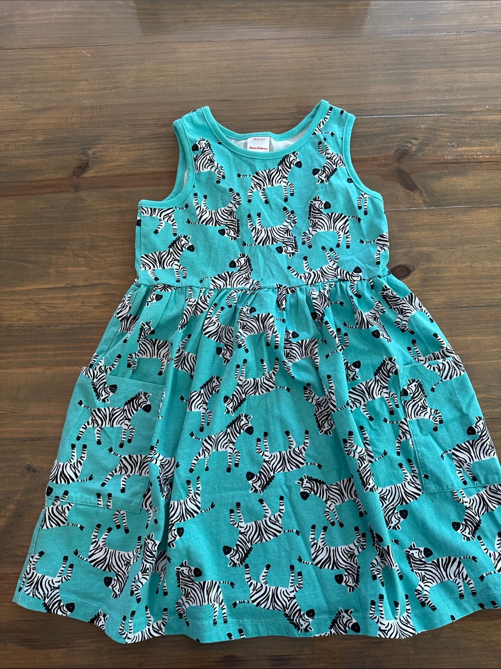 Hanna Andersson Turquoise Zebra Print Sleeveless Knit Dress. Size 8/130 cm